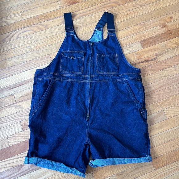 Vintage 100% Cotton Denim Jean Overall Cutoff Shorts sz 50 - Picture 1 of 9